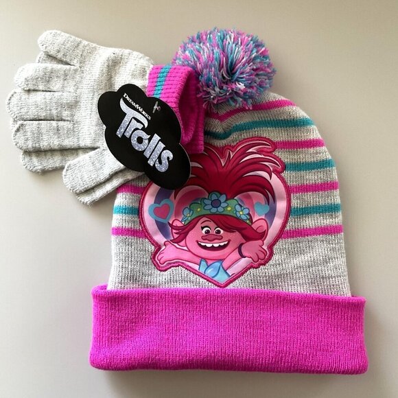 TROLL BEANIE POM HAT AND GLOVES SET - Picture 1 of 6